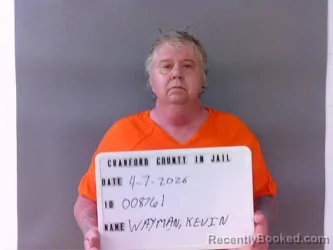 Mugshot of KEVIN WAYMAN booked in Crawford County, Indiana on April 7, 2026