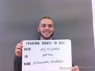 Mugshot of NICHOLAS G ALEXANDER booked in Crawford County, Indiana on April 15, 2026