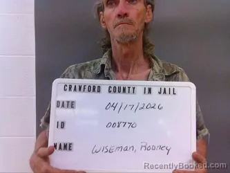 Mugshot of RODNEY KEITH WISEMAN booked in Crawford County, Indiana on April 17, 2026