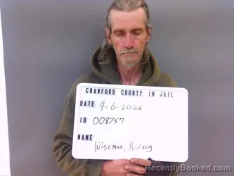 Mugshot of RODNEY KEITH WISEMAN booked in Crawford County, Indiana on April 6, 2026