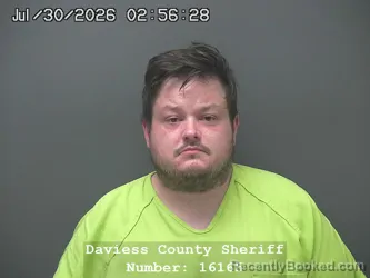 Mugshot of JORDAN LUCAS YANCEY booked in Daviess County, Indiana on July 29, 2026