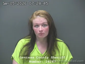 Mugshot of Dara Ashton Marie White booked in Daviess County, Indiana on September 4, 2026