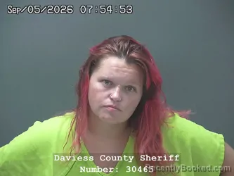Mugshot of Sarah Ann Riker booked in Daviess County, Indiana on September 4, 2026