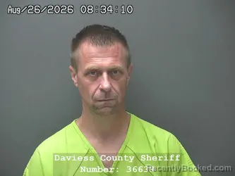 Mugshot of William Joshua Carpenter booked in Daviess County, Indiana on August 25, 2026