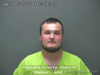 Mugshot of KAYDEN LANE GILMORE booked in Daviess County, Indiana on June 14, 2026