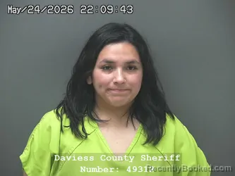 Mugshot of BRITNEY MARITZA RIVERA booked in Daviess County, Indiana on May 24, 2026