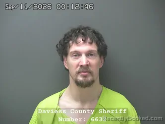 Mugshot of Lance Arvil Gene Harner booked in Daviess County, Indiana on September 10, 2026