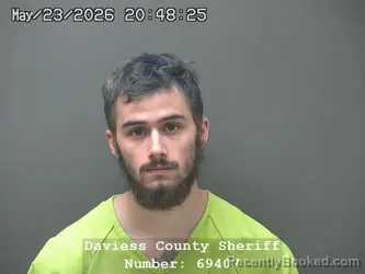 Mugshot of TYLER DANIEL HUDDLESTON booked in Daviess County, Indiana on May 23, 2026