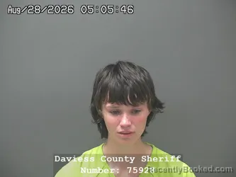 Mugshot of Jazlyn Alair Stinchfield booked in Daviess County, Indiana on August 27, 2026