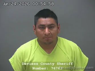 Mugshot of MARVIN JOEL ROJAS Y ROJAS booked in Daviess County, Indiana on June 22, 2026