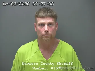 Mugshot of DALE MARC RACEY booked in Daviess County, Indiana on April 1, 2026