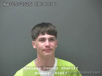 Mugshot of COLTON ALLEN HAMPTON booked in Daviess County, Indiana on August 4, 2026