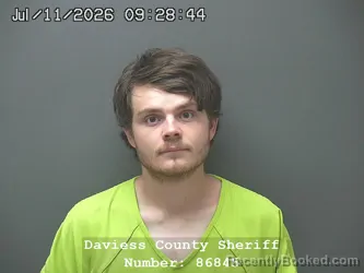 Mugshot of JACOB TYLER SHANE GIBSON booked in Daviess County, Indiana on July 10, 2026