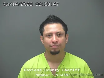 Mugshot of Aniel Eduardo Baron Cordoba booked in Daviess County, Indiana on August 13, 2026