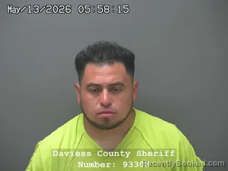 Mugshot of EBER ONEY RODRIGUEZ EUCEDA booked in Daviess County, Indiana on May 12, 2026