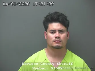 Mugshot of JEFFERSON MARTIN FIALLOS VALLADARES booked in Daviess County, Indiana on August 1, 2026
