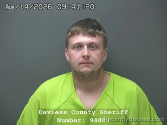 Mugshot of Markus Benjamin Dale Ditmore booked in Daviess County, Indiana on August 13, 2026