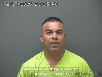 Mugshot of Heraclio Santos booked in Daviess County, Indiana on August 17, 2026