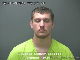 Mugshot of Tyler Dean Ross booked in Daviess County, Indiana on September 9, 2026