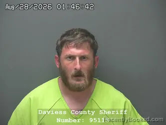Mugshot of Dillan Wayne Smith booked in Daviess County, Indiana on August 27, 2026