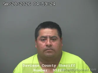Mugshot of Mario Eustaquio Lucero booked in Daviess County, Indiana on September 27, 2026