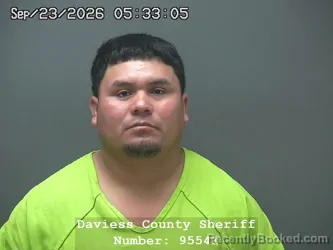 Mugshot of Juan Lopez Esquivel booked in Daviess County, Indiana on September 22, 2026