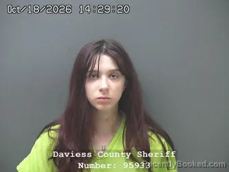 Mugshot of Elena Marie Gonzalez booked in Daviess County, Indiana on October 18, 2026