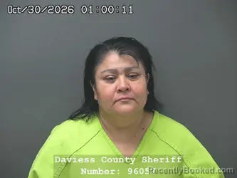 Mugshot of Olga Mora Lopez booked in Daviess County, Indiana on October 29, 2026