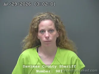 Mugshot of SAMANTHA SUE BURRIS booked in Daviess County, Indiana on July 28, 2026