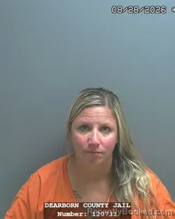 Mugshot of Kelly Candin Lee booked in Dearborn County, Indiana on August 28, 2026