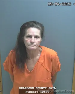 Mugshot of Paula Jo Pedoto booked in Dearborn County, Indiana on September 4, 2026