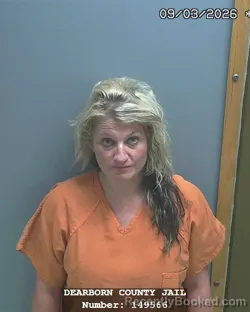 Mugshot of Brittnie Marie Burkhart booked in Dearborn County, Indiana on September 3, 2026