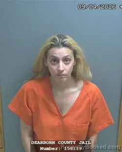 Mugshot of Shania Renee Cody booked in Dearborn County, Indiana on September 4, 2026