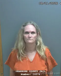 Mugshot of Leslie Joanne Seabolt booked in Dearborn County, Indiana on August 21, 2026
