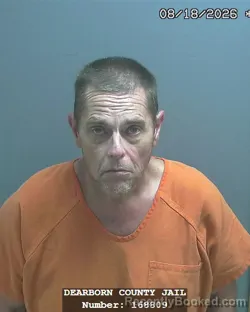 Mugshot of Charlie David Boesken booked in Dearborn County, Indiana on August 18, 2026