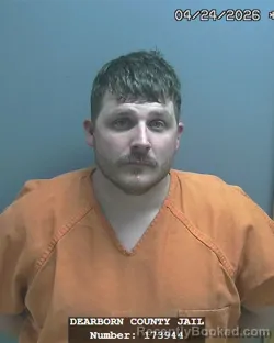 Mugshot of TRENT MARCUS EVANS booked in Dearborn County, Indiana on April 24, 2026