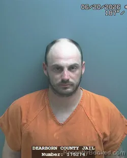 Mugshot of DYLAN SCOTT EBEL booked in Dearborn County, Indiana on June 20, 2026