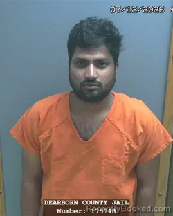 Mugshot of MOHAN KRISHNA REDDY RAJANALA booked in Dearborn County, Indiana on July 12, 2026