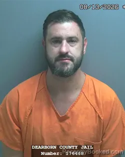 Mugshot of Alexander Ross Mazzaro booked in Dearborn County, Indiana on August 25, 2026