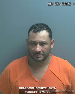 Mugshot of Roger Ruiz-Enrique booked in Dearborn County, Indiana on August 25, 2026