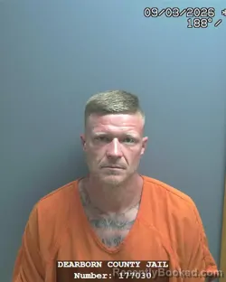 Mugshot of Colton Eric Disbro booked in Dearborn County, Indiana on September 3, 2026