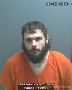 Mugshot of Logan Mcdavid Teegarden booked in Dearborn County, Indiana on October 23, 2026