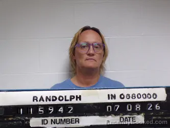 Mugshot of Amy J Forrester booked in Randolph County, Indiana on July 8, 2026