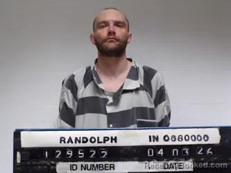 Mugshot of Christian Michael Swoveland booked in Randolph County, Indiana on April 3, 2026