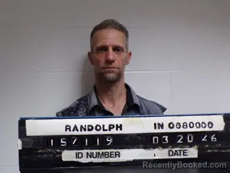 Mugshot of Jonathan Aaron Geiger booked in Randolph County, Indiana on March 20, 2026