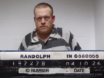 Mugshot of Forrest G Butterfield booked in Randolph County, Indiana on April 10, 2026