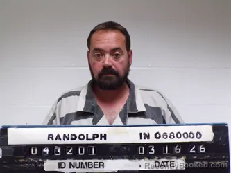 Mugshot of Daniel M Cox booked in Randolph County, Indiana on March 16, 2026