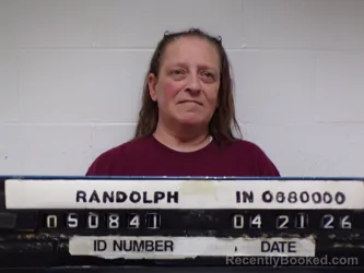 Mugshot of Christian Michelle Armstrong booked in Randolph County, Indiana on April 21, 2026