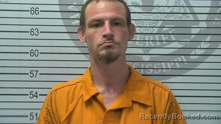 Mugshot of Dustin Lee Holman booked in Harrison County, Mississippi on August 21, 2026