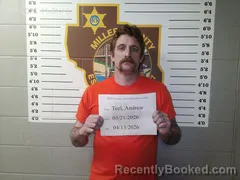 Mugshot of Andrew Jay Teel booked in Miller County, Missouri on April 13, 2026